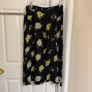 Vintage Sag Harbor Black Floral Button-Front Rayon Maxi Skirt Size Large
